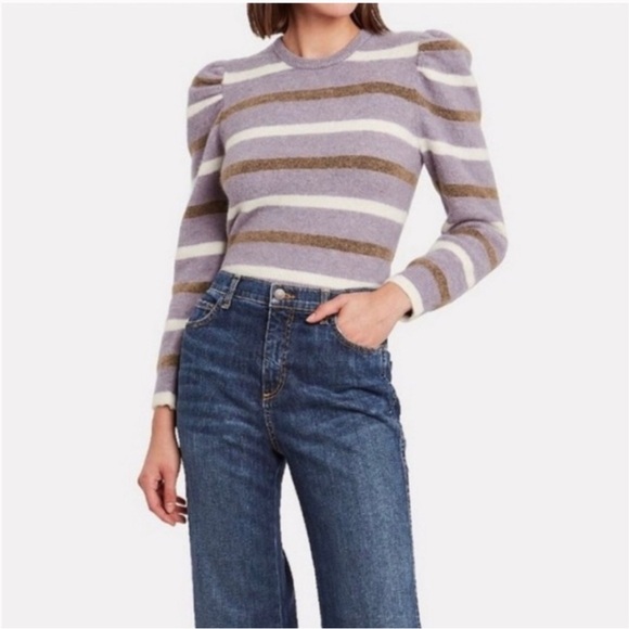 Derek Lam 10 Crosby Puff Sleeve Striped Sweater in Lavender - Alpaca blend - Picture 2 of 3